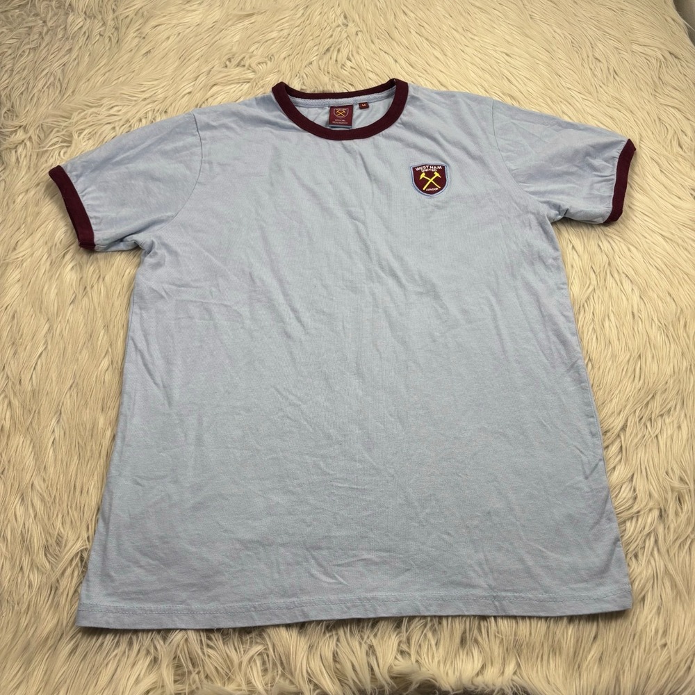 West Ham United London Men's M Ringer Tee Blue Burgundy Blokecore Embroidered